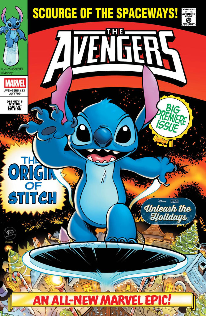 AVENGERS #33 LUCIANO VECCHIO DISNEY STITCH UNLEASH THE HOLIDAYS VAR CVR E